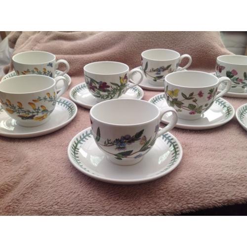 NEW SET OF PORTMEIRION 8 TEA CUPS AND SAUCERS BOTANIC GARDEN