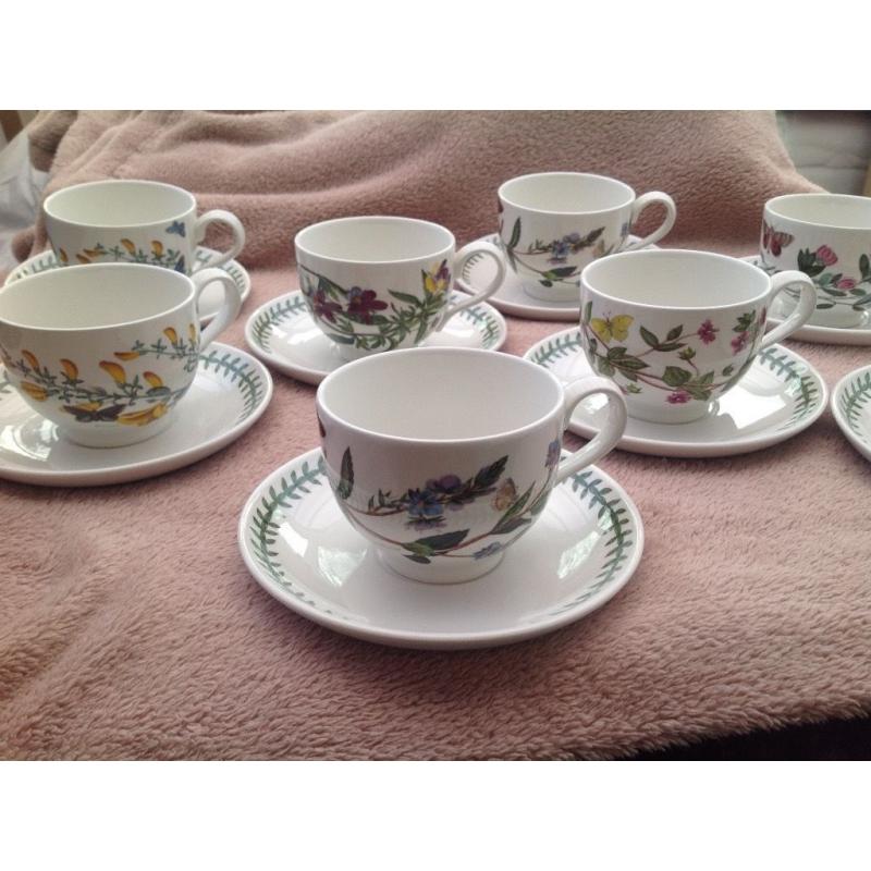 NEW SET OF PORTMEIRION 8 TEA CUPS AND SAUCERS BOTANIC GARDEN