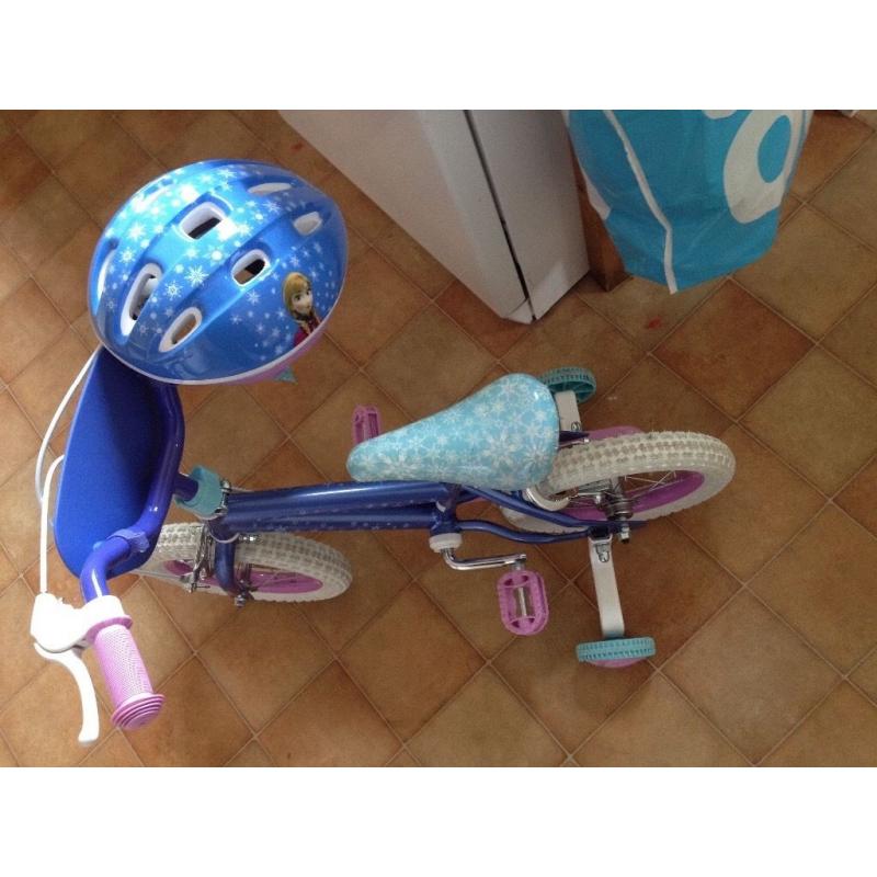 Children's Disney Frozen bike with stabilisers and matching helmet