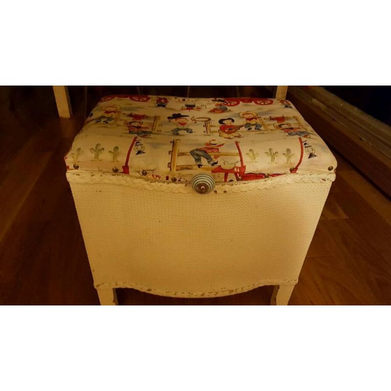 Lloyd Loom mini chest, toy box. Michael Miller Rodeo fabric
