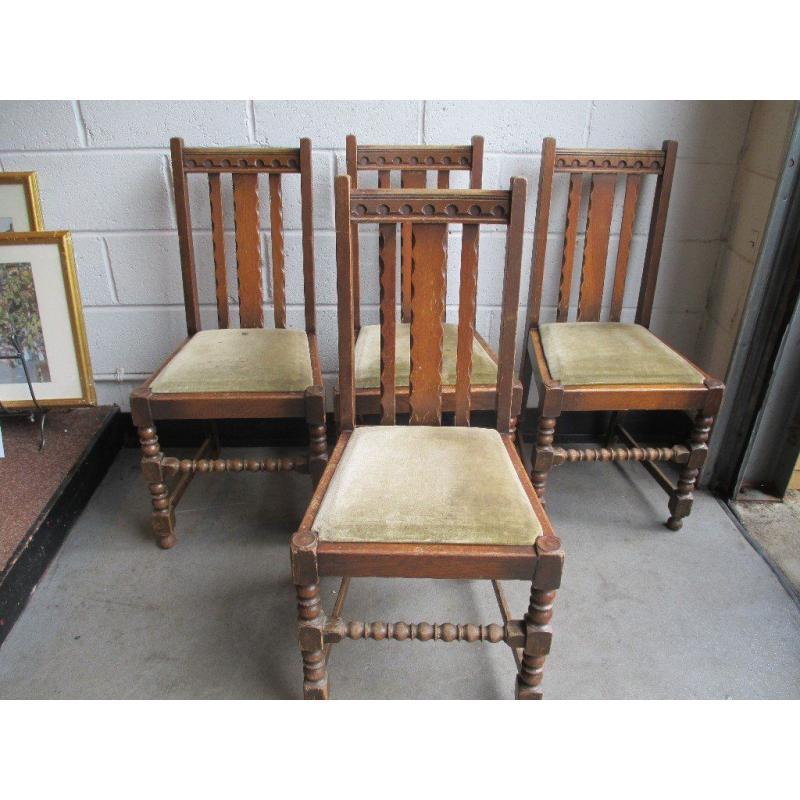 SET OF FOUR 4 VINTAGE OAK DINING CHAIRS WITH CARVED DETAIL FREE DELIVERY