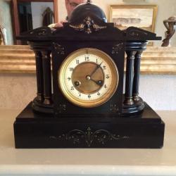 ONE FRENCH BLACK SLATE 8 DAY STRIKING MANTLE CLOCK