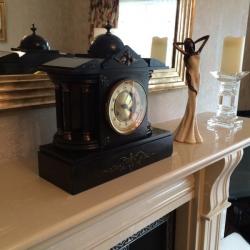 ONE FRENCH BLACK SLATE 8 DAY STRIKING MANTLE CLOCK