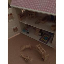 Dolls House / top quality wooden framed dolls house complete with furniture- top condition