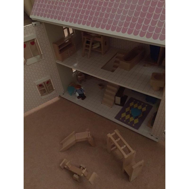Dolls House / top quality wooden framed dolls house complete with furniture- top condition