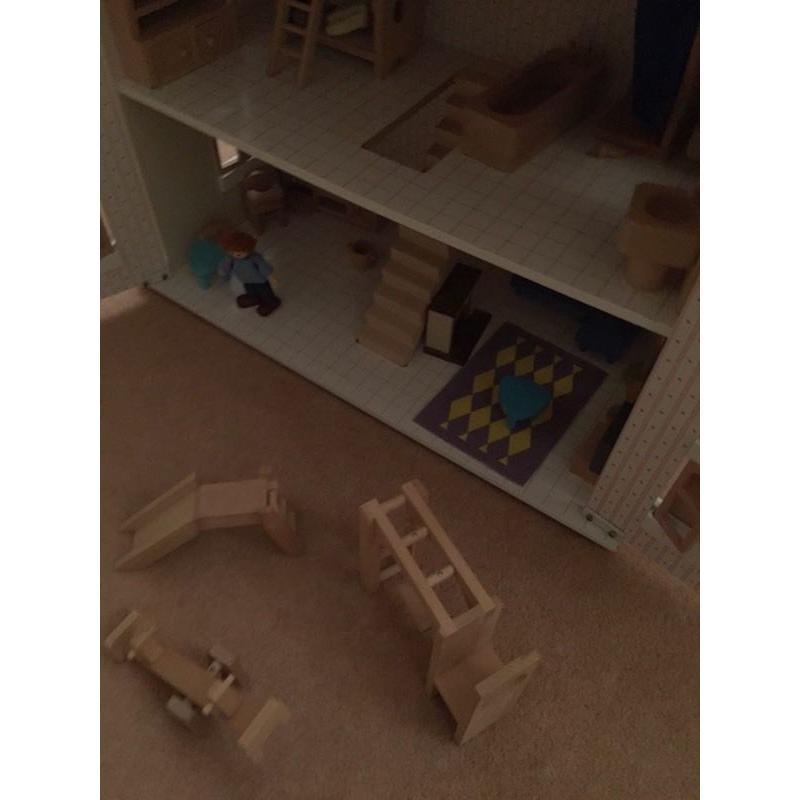 Dolls House / top quality wooden framed dolls house complete with furniture- top condition