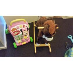 Toy bundle chad valley hoover and washing machine minnie mouse walker and rocking horse