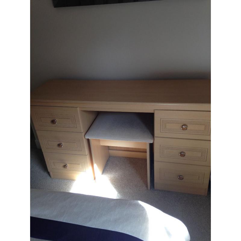 Beech dresser/desk with stool and 6 drawers