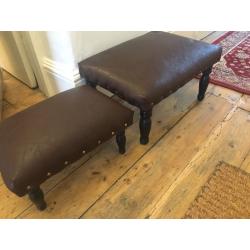 2 brown leather look footstool with studs antique looking