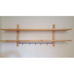 Ikea wooden wall mounted shelf and hanging rail