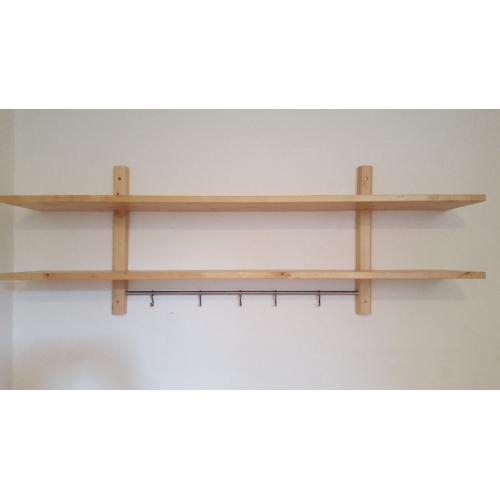 Ikea wooden wall mounted shelf and hanging rail