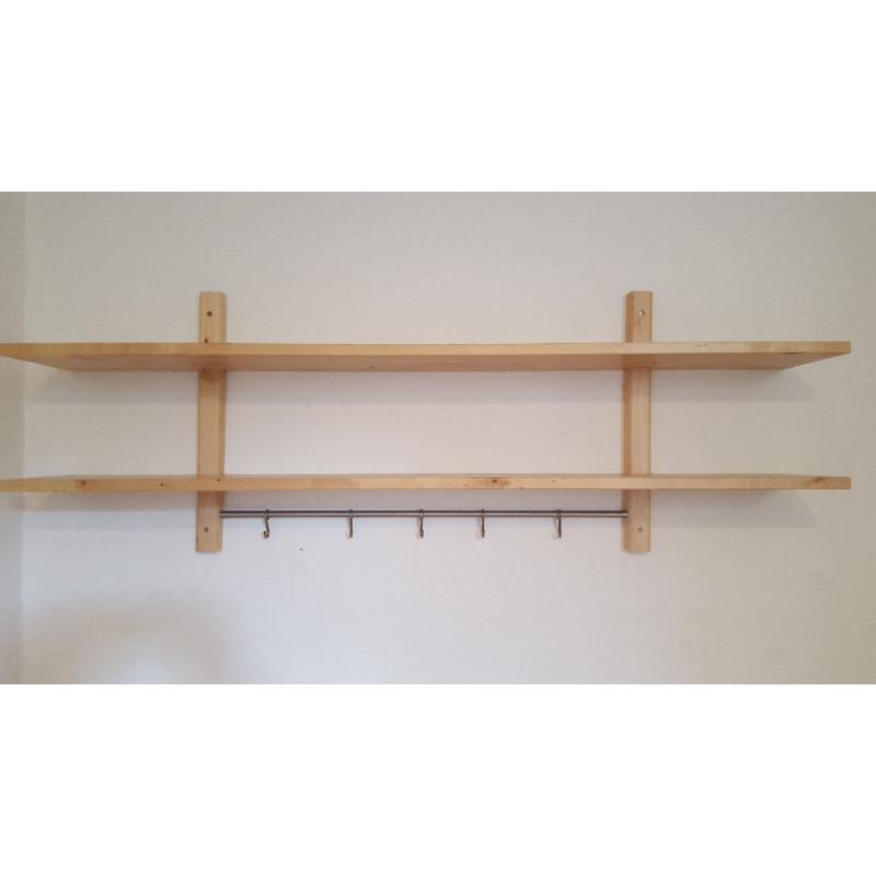 Ikea wooden wall mounted shelf and hanging rail