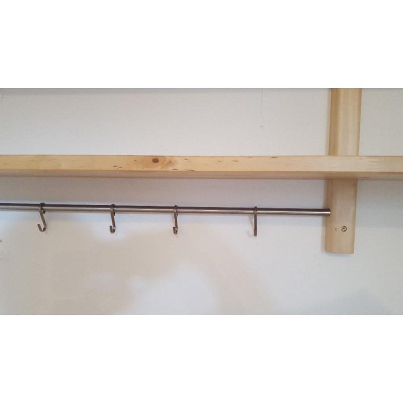 Ikea wooden wall mounted shelf and hanging rail