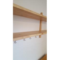 Ikea wooden wall mounted shelf and hanging rail