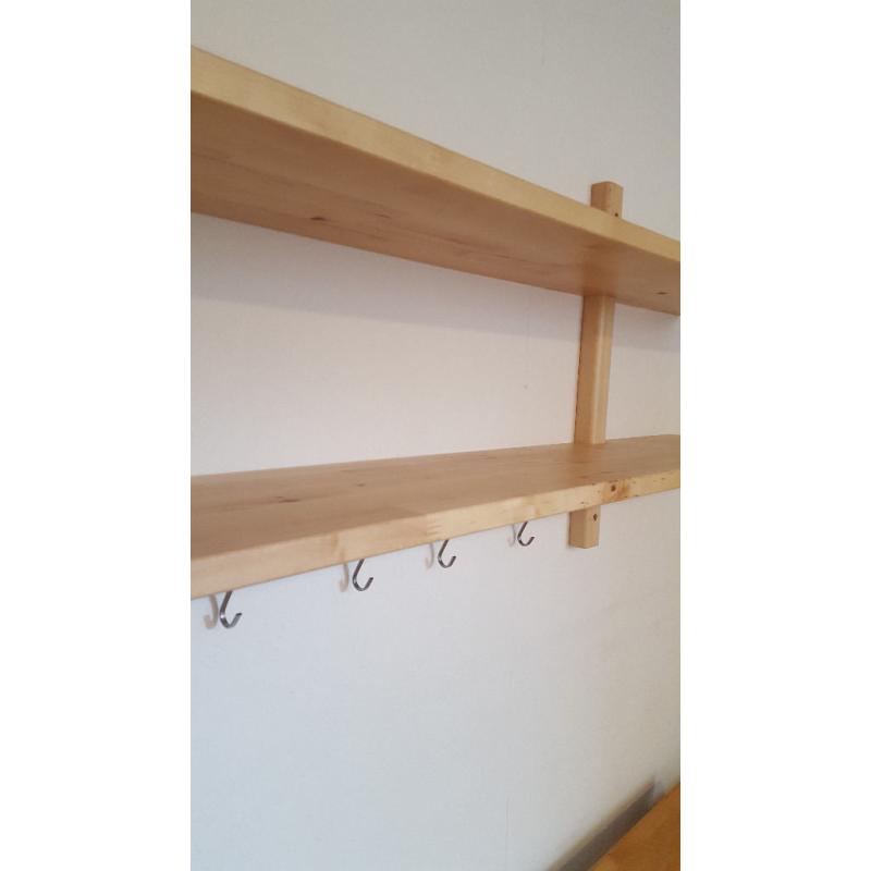 Ikea wooden wall mounted shelf and hanging rail