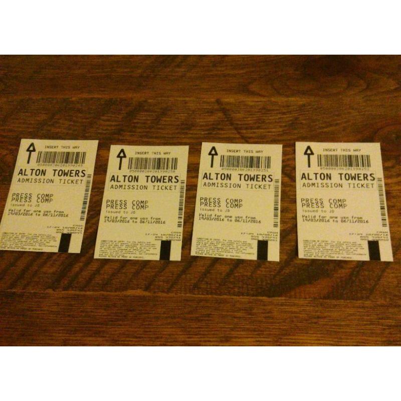 4 Alton Towers tickets.