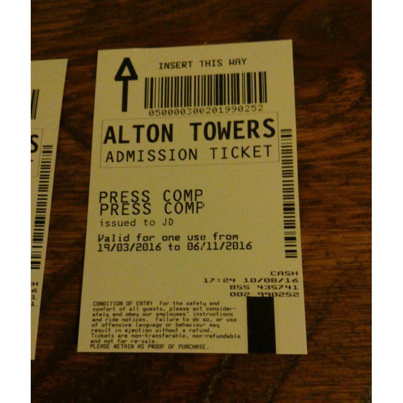 4 Alton Towers tickets.