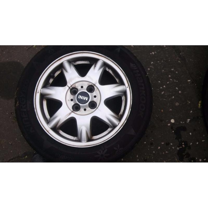 Mini alloys wheels with 2 good tyers 2 not best 175 65 15 inch