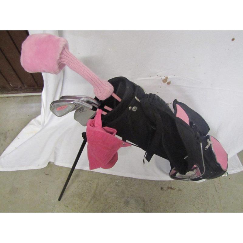 Girl's golf clubs and bag