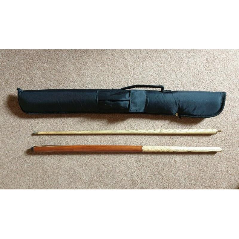 Three-piece snooker cue and carry case for sale