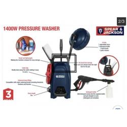 Spear & Jackson 1400W Pressure Washer with Patio Cleaner & Accessories