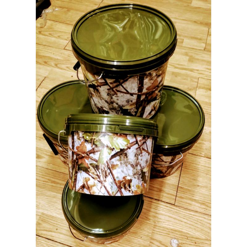 Fishing bait storage buckets cam print x 5 buckets in pack