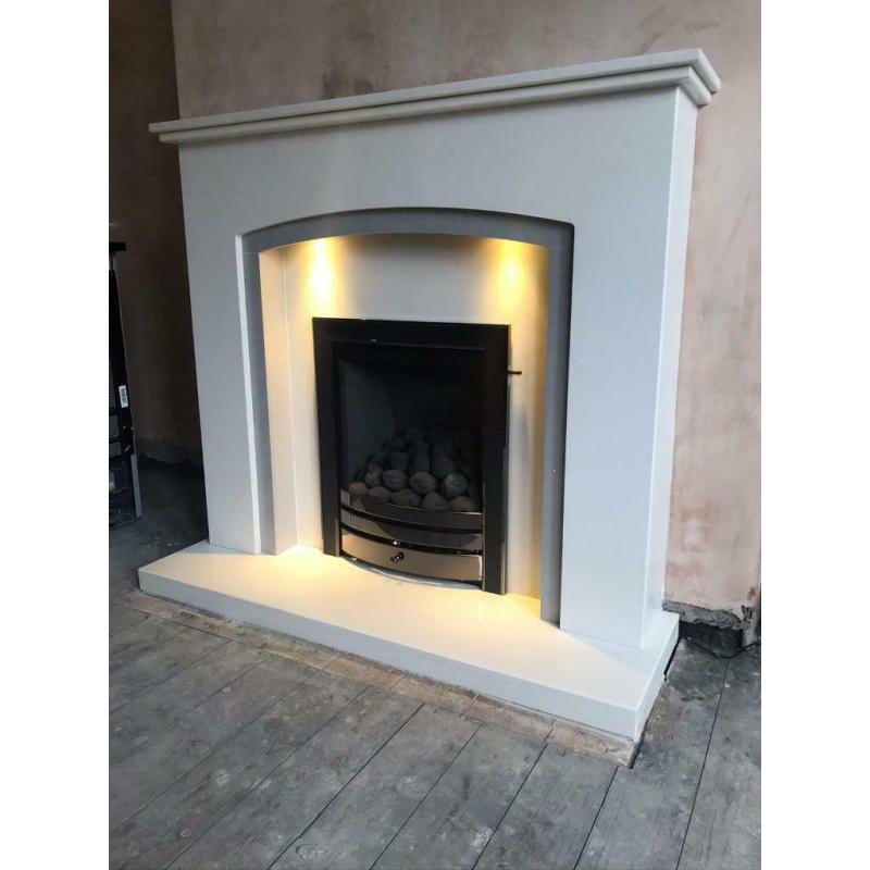 White&Grey Marble fireplace 48?