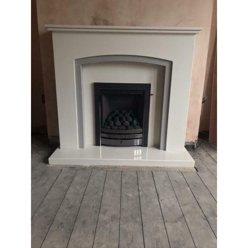 White&Grey Marble fireplace 48?