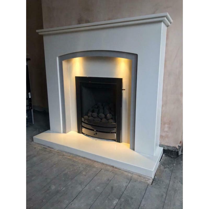 White&Grey Marble fireplace 48?