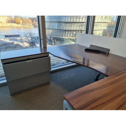 Stylish walnut-grey top contrast 2-drawer office tambour/office cabinet