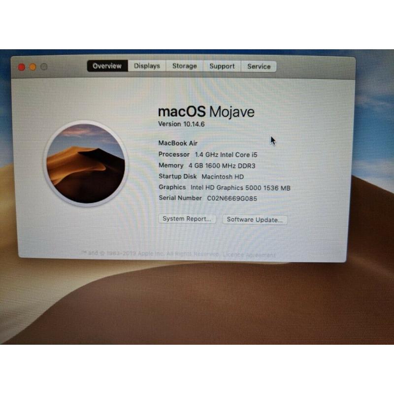 Apple Macbook Air 13.3in working fine 4gb ram, 120gb ssd 2014