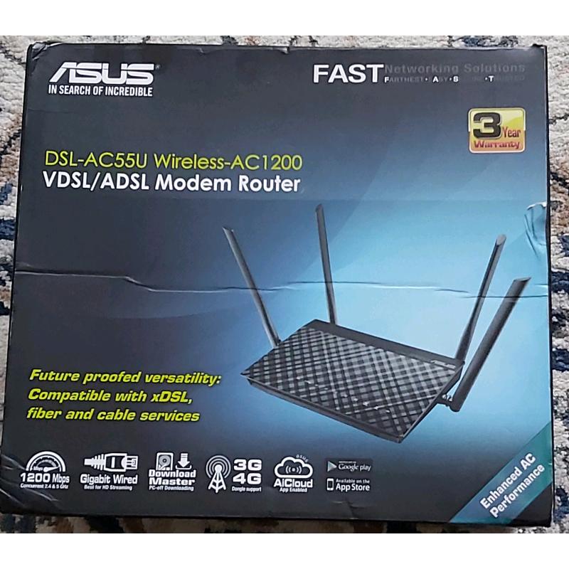 New in box ASUS DSL-AC55U Dual-band wireless AC1200VDSL modem router