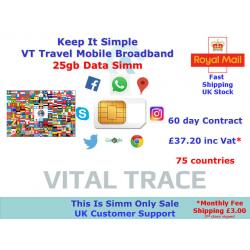 60 Day contract, 75 countries DATA Only Travel simm. A Massive 25gb per month ?37.20