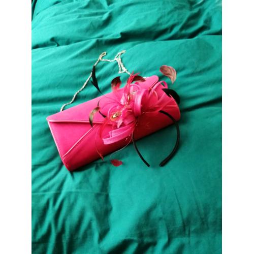 Fucschia & Black feathered fascinator on headband
