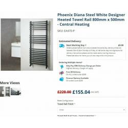 designer towel radiator, dianna 800x500, white, box section, square
