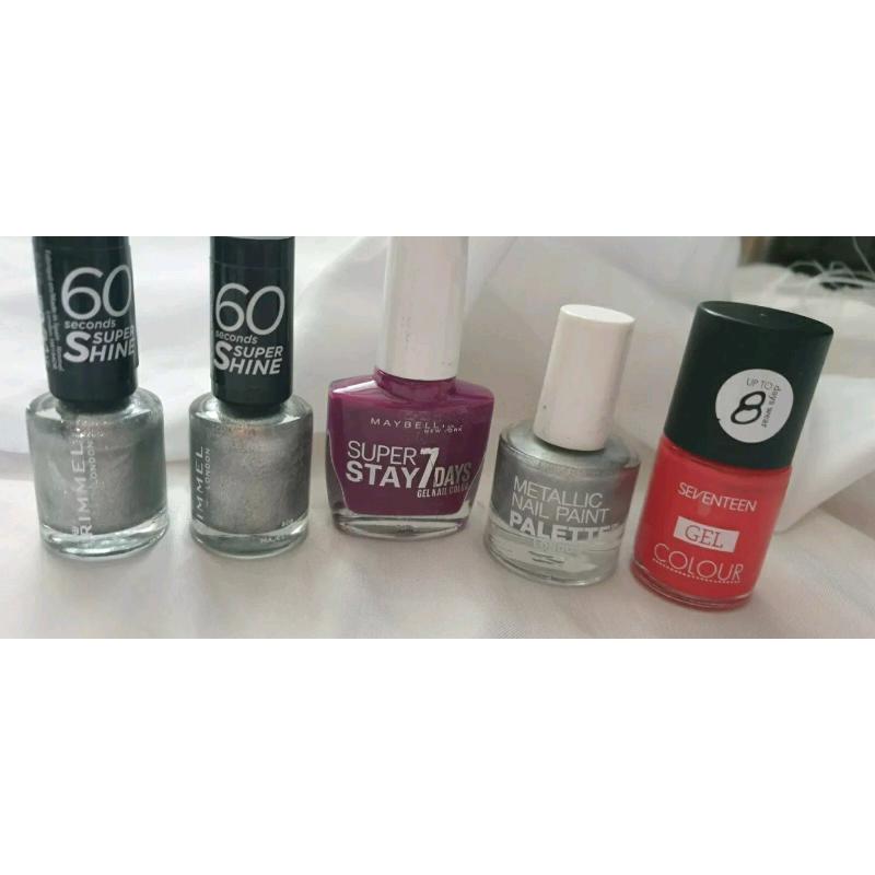 New Job Lot Of 5 Nail Varnish Maybeline / Rimmel Seventeen Gel,