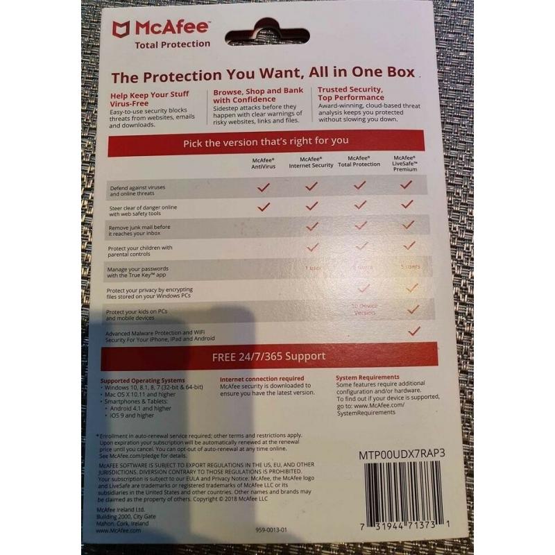McAfee Total Protection for PCs, Macs, Smartphones and Tablets. 7 Devices Antivirus