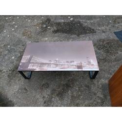 New York themed tempered glass top coffee table
