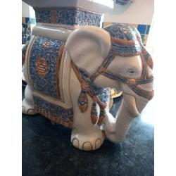 X Large Vintage Ceramic Elephant Floor Standing Plant Pot Stand