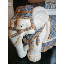X Large Vintage Ceramic Elephant Floor Standing Plant Pot Stand
