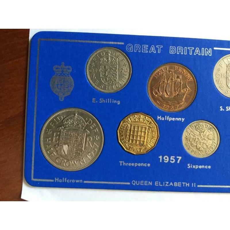 1957 Great Britain circulated coin set. 7 coins over 60 years old. All dates visible. See photos