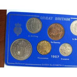 1957 Great Britain circulated coin set. 7 coins over 60 years old. All dates visible. See photos