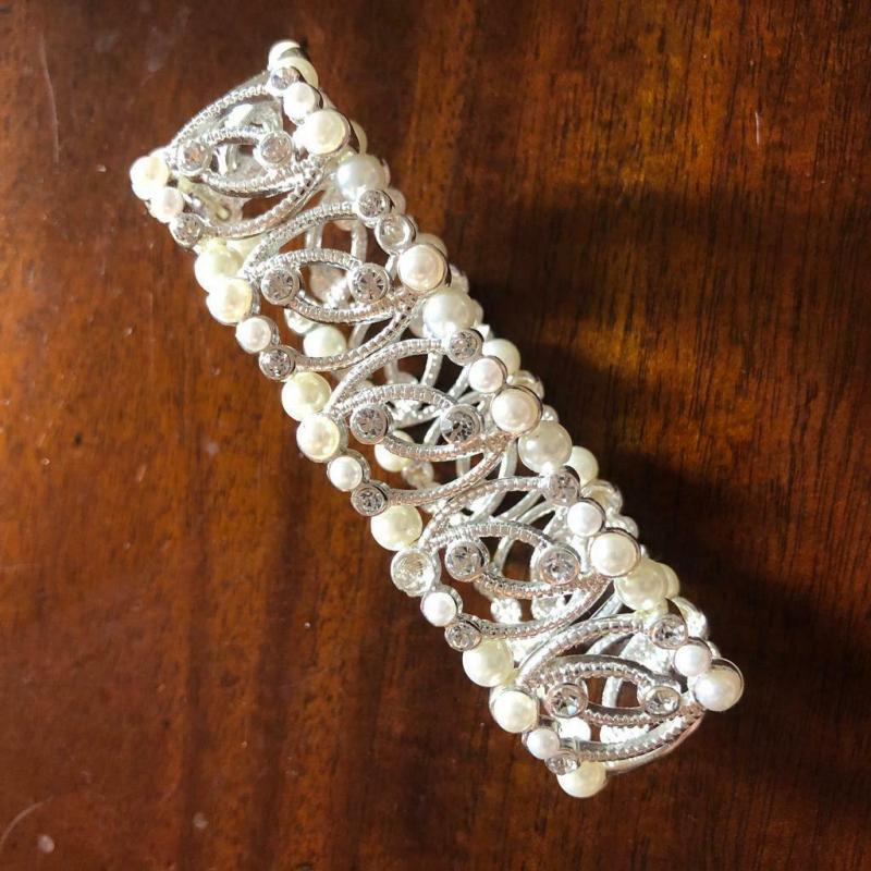 Gorgeous Gatsby Rhinestone Faux Pearls Bling Wedding Party Dinner Bracelet