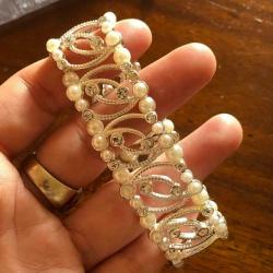 Gorgeous Gatsby Rhinestone Faux Pearls Bling Wedding Party Dinner Bracelet