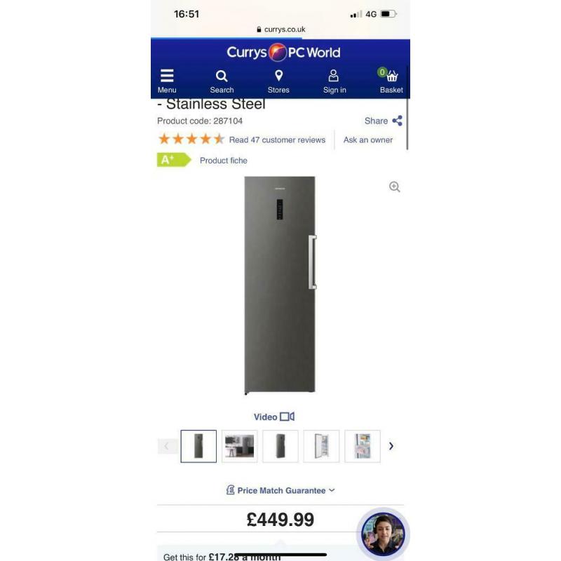 Jd1227 Kenwood silver tall freezer new/graded 12 months warranty free local delivery