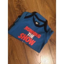 Brand New Nike Baby 9-12 months long sleeve bodysuit blue ?running the show?
