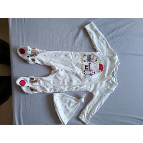 NEW 0-3 month Debenhams Bluezoo 1st Christmas Baby Sleepsuit with Hat