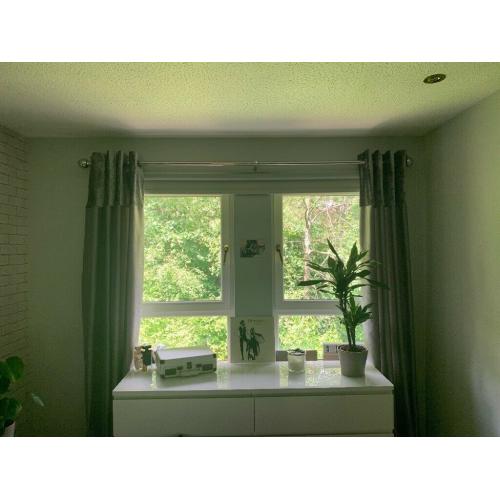 Selling grey with velvet panel eyelet curtains with 2 matching grey velvet bedside lamps