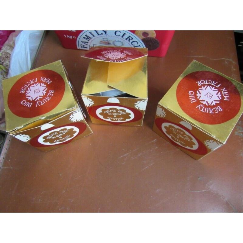 3x Vintage Max Factor Christmas bauble make up - Creme puff and lipstick