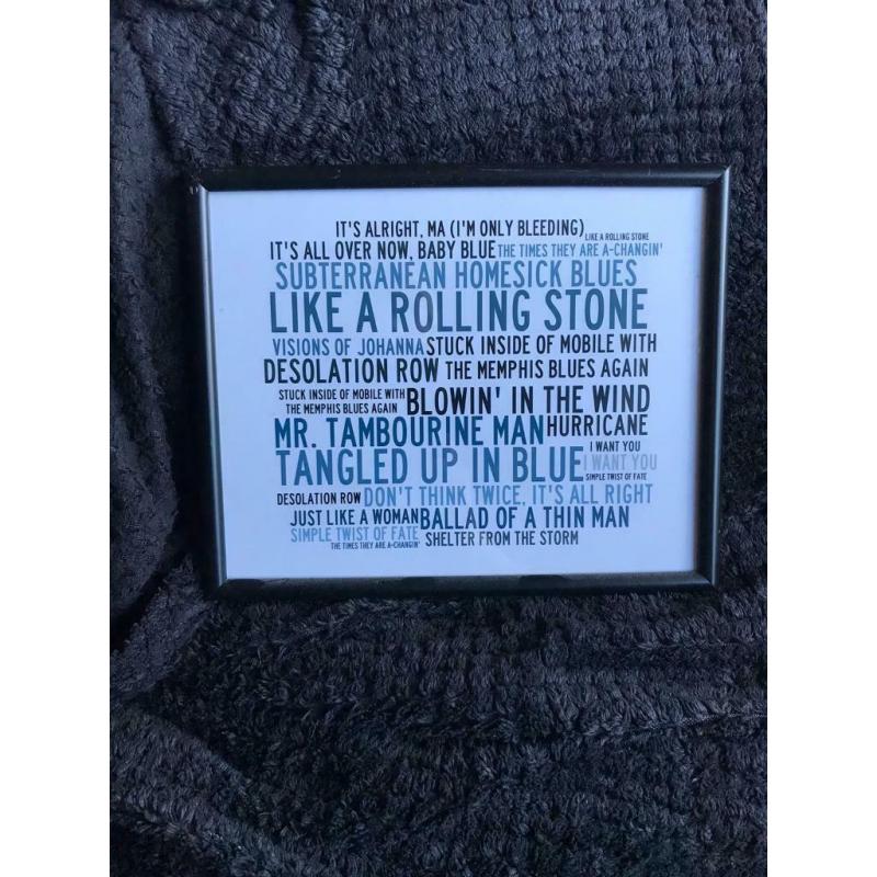 Framed song lyrics